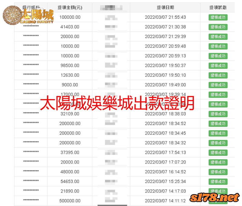 太陽城娛樂城出金紀錄證明圖