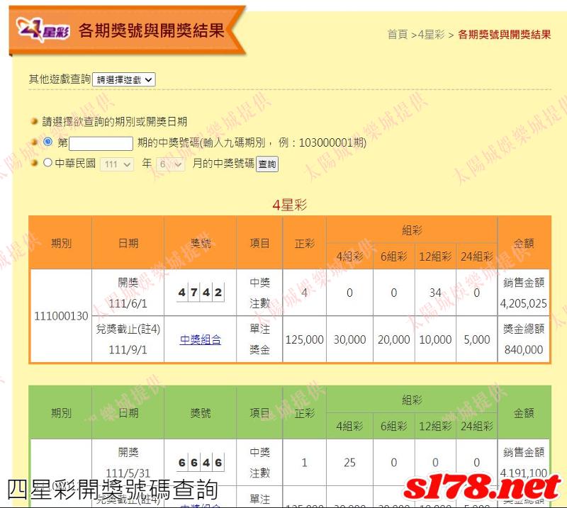 四星彩開獎號碼查詢