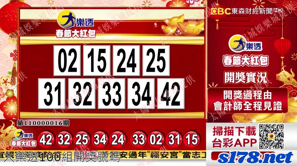 大樂透100組開獎號碼