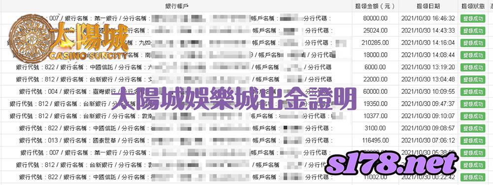 太陽城娛樂城玩家出金明細,誠信有口碑
